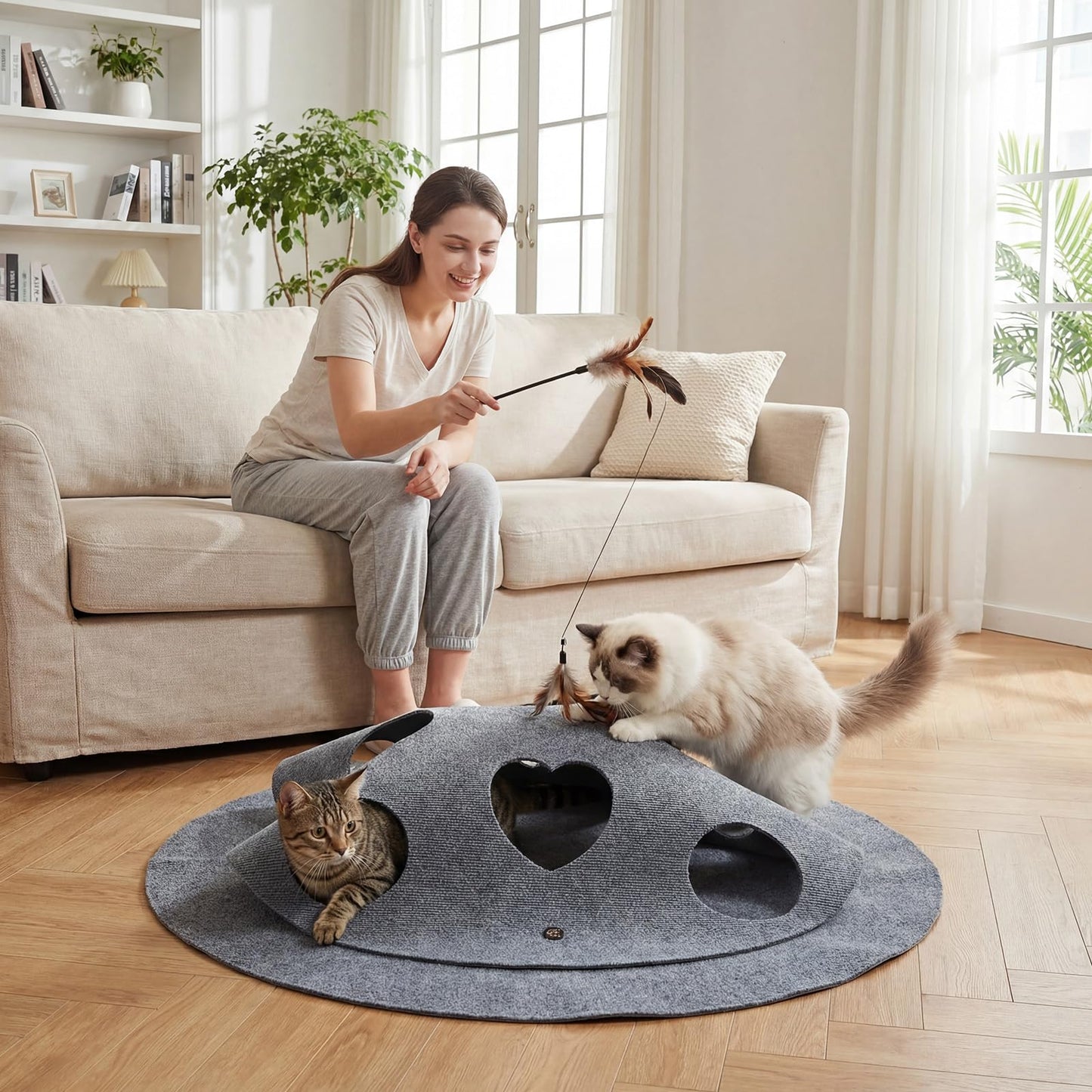 Tangkula Grand tapis tunnel rond de 102 cm pour chats d'intérieur