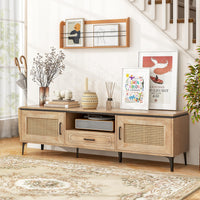 Tangkula Boho TV Stand Mid Century Modern Media Entertainment Center with Drawer