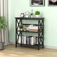 Tangkula 3-Tier Bookshelf, Vintage Wooden Bookcase with X-Style Frame