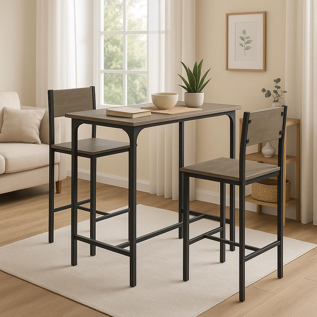 Tangkula 3 Piece Counter Height Bar Table Set Pub Table and Chairs