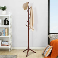 Tangkula Coat Rack Freestanding, Rubber Wood Coat Stand with 8 Hooks