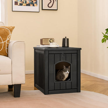 Tangkula Litter Box Enclosure with Flip Front Door & Raised Floor