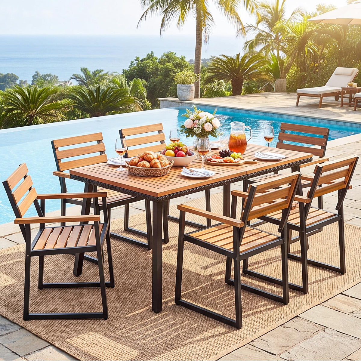 Tangkula Acacia Wood Outdoor Dining Chairs Set