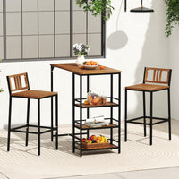 Tangkula 3 Pieces Wood Patio Bar Set with 3 Shelves