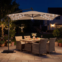 Tangkula 8x8 FT Solar Patio Umbrella with Base Included Square Offset Cantilever 360 Degree Rotation 32 LED Lights