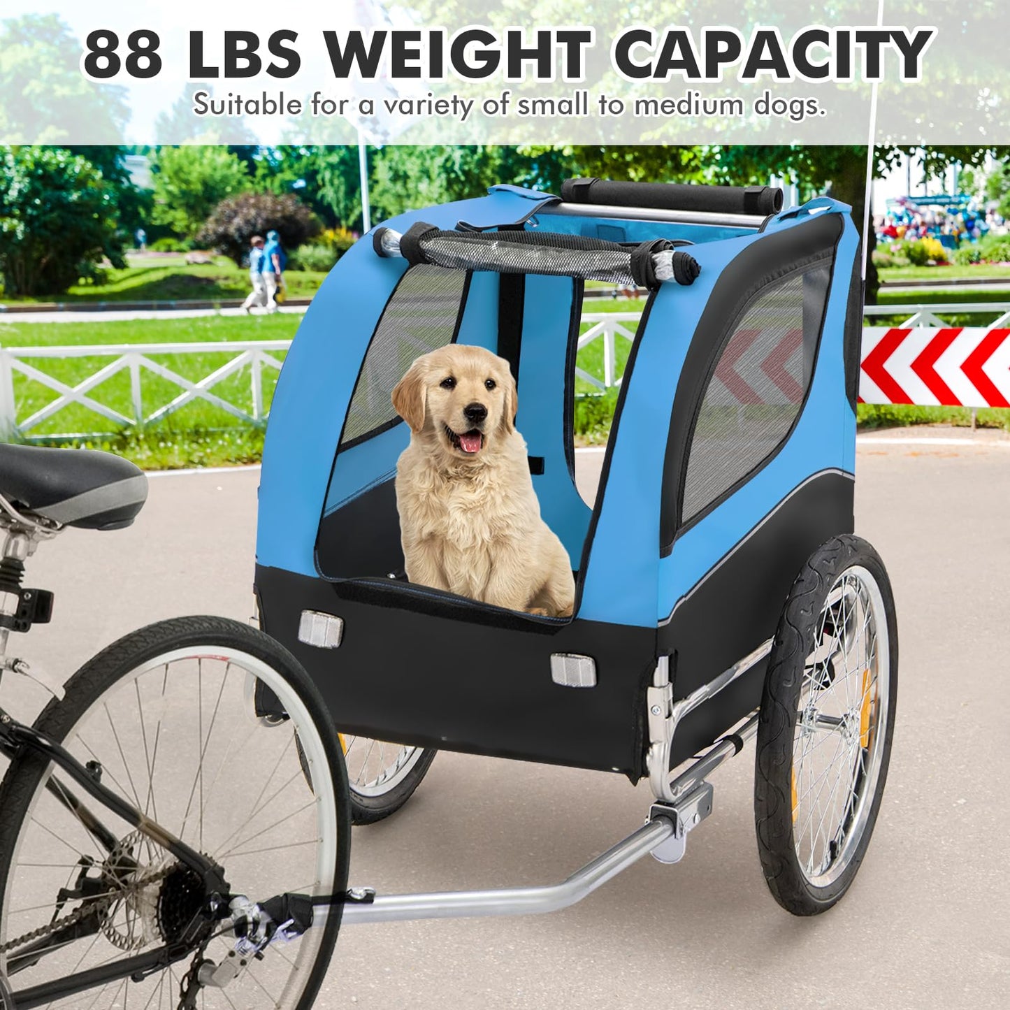 Tangkula Dog Bike Trailer, Breathable Mesh Dog Cart with 3 Entrances, Safety Flag