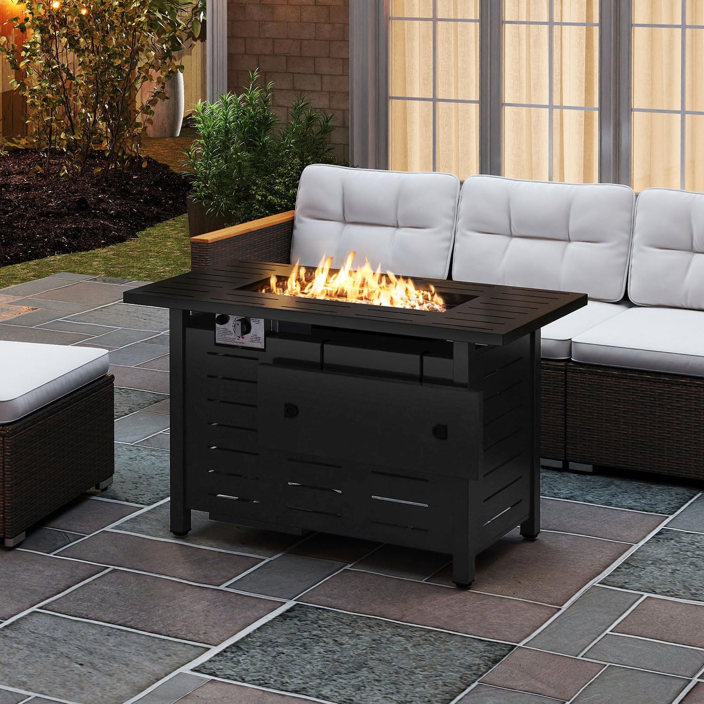 Tangkula 40 Inch Outdoor Propane Fire Pit Rectangle Gas Fire Table with Lava Rocks