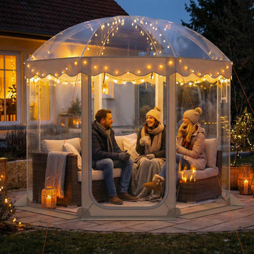 Tangkula 10x10 Ft Oversize Weatherproof Clear Outdoor Dome Tent for 8-10 People with 2 Roll-Up Doors
