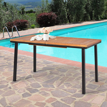 Tangkula Patio Acacia Dining Table, Outdoor Rectangle Dining Table with Acacia Wood Desktop