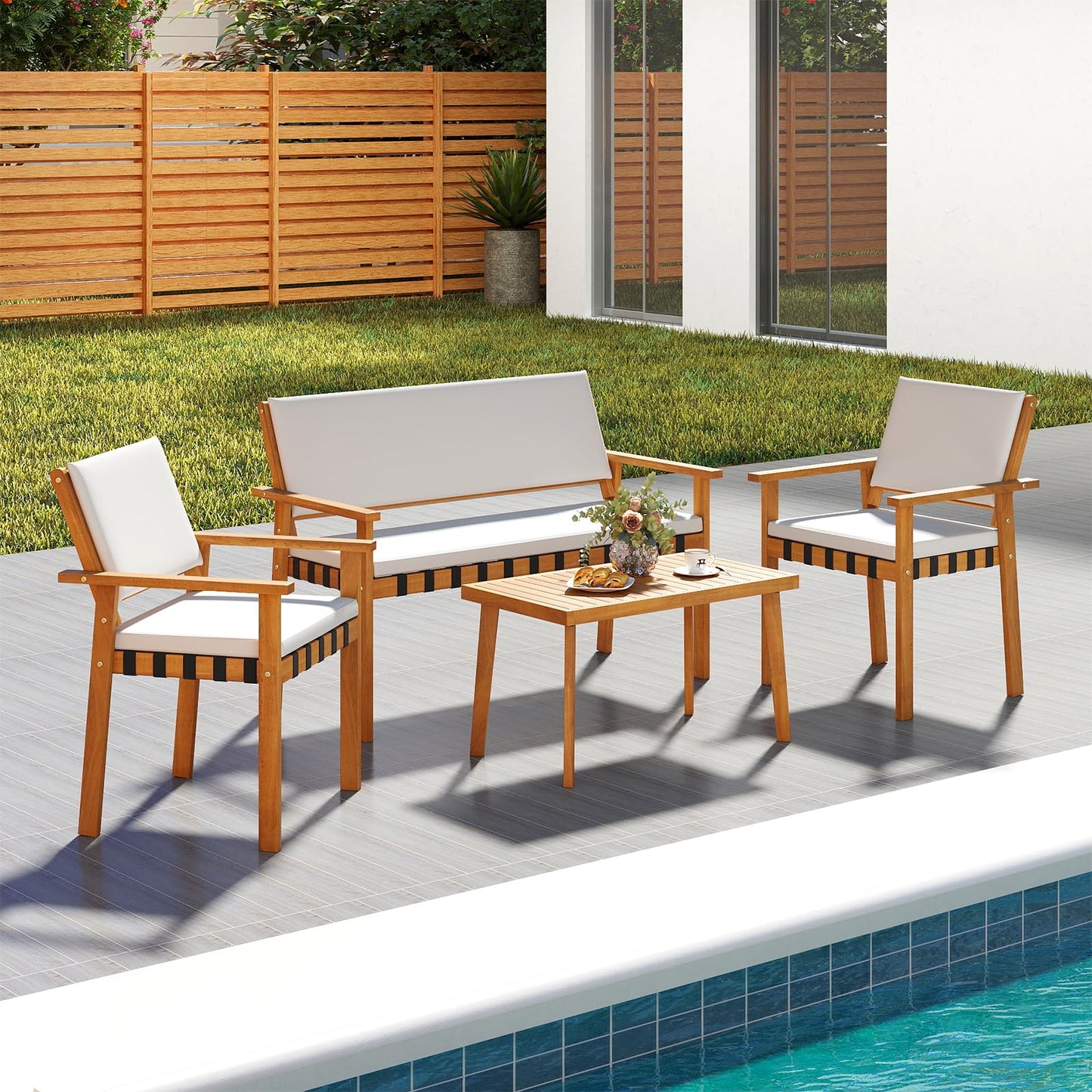 Ensemble de meubles de patio en bois Tangkula 4 pièces pour le jardin