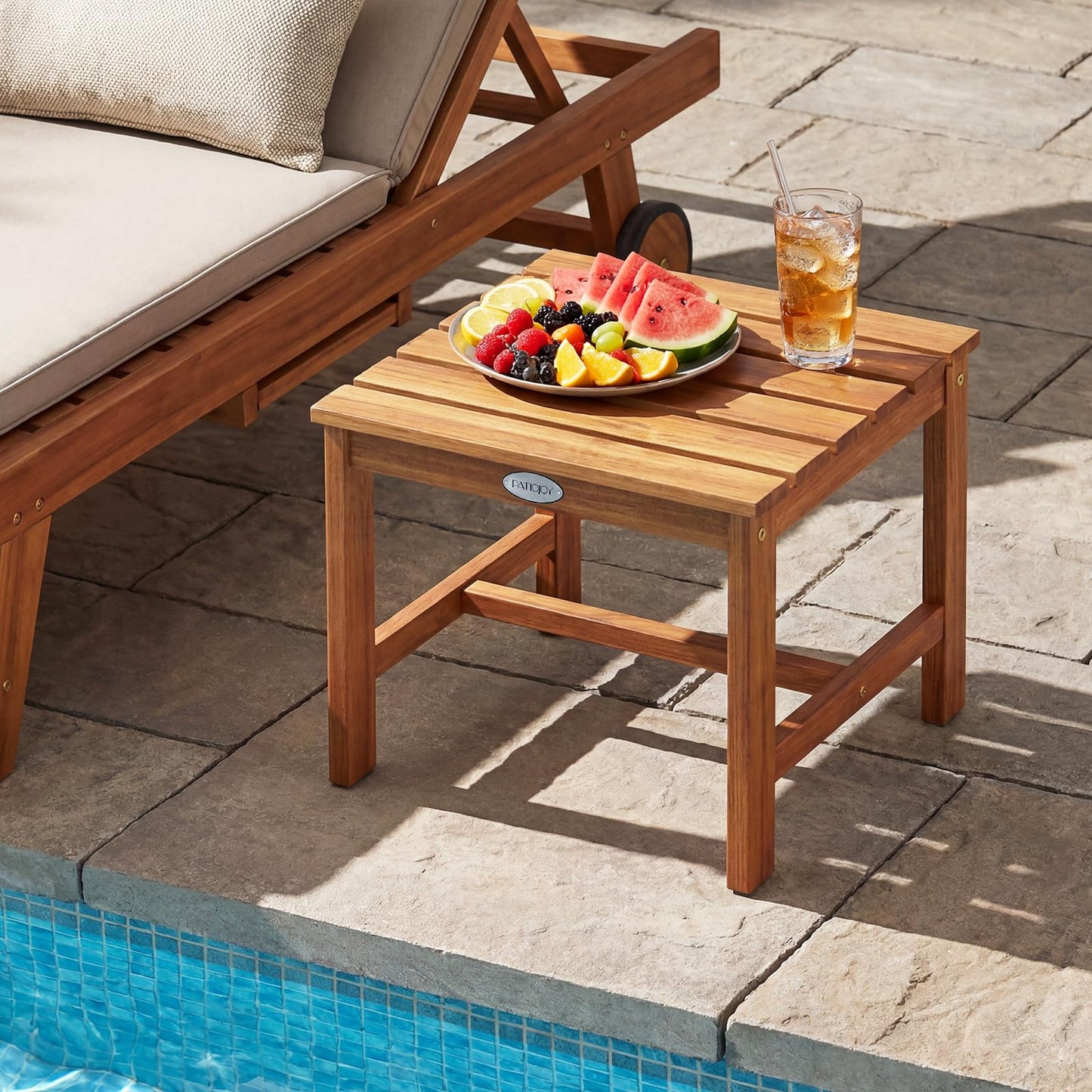 Tangkula 17" Patio Acacia Wood Side Table