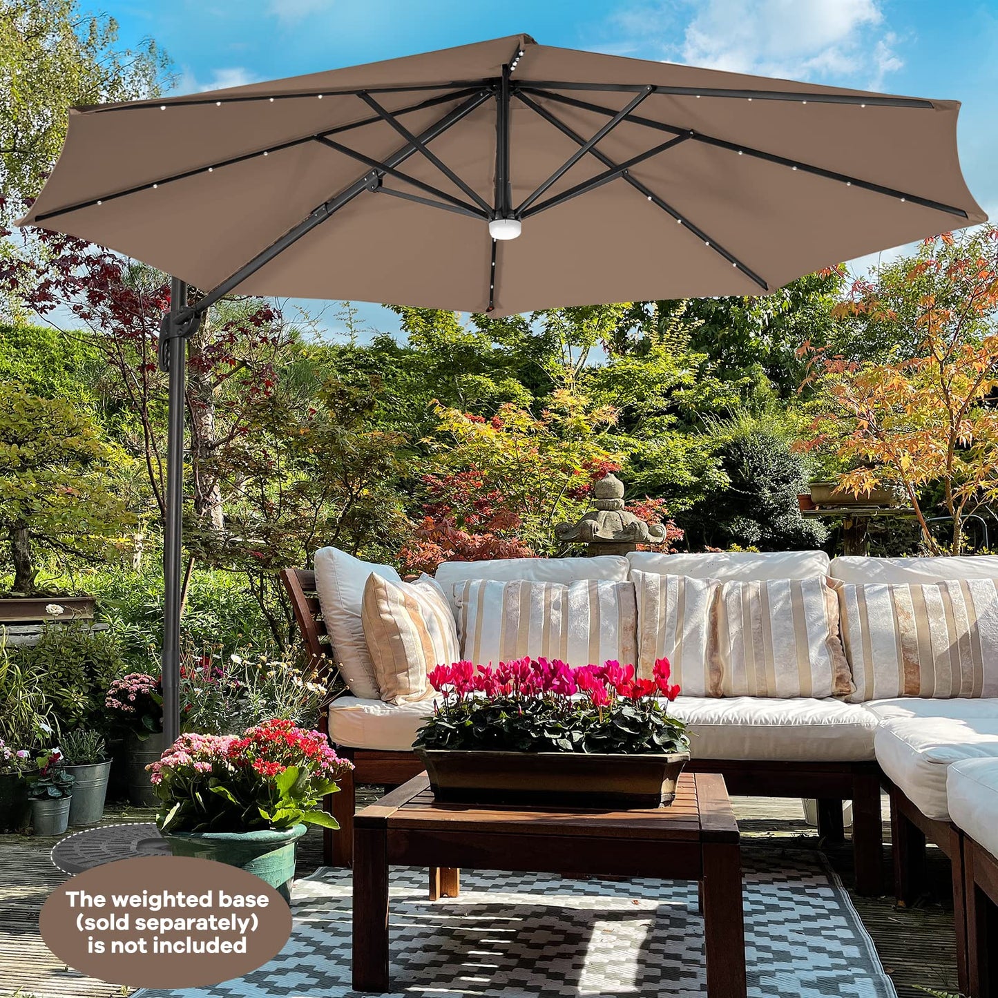 Tangkula 10FT Patio Cantilever Umbrella With 28 LED Lights