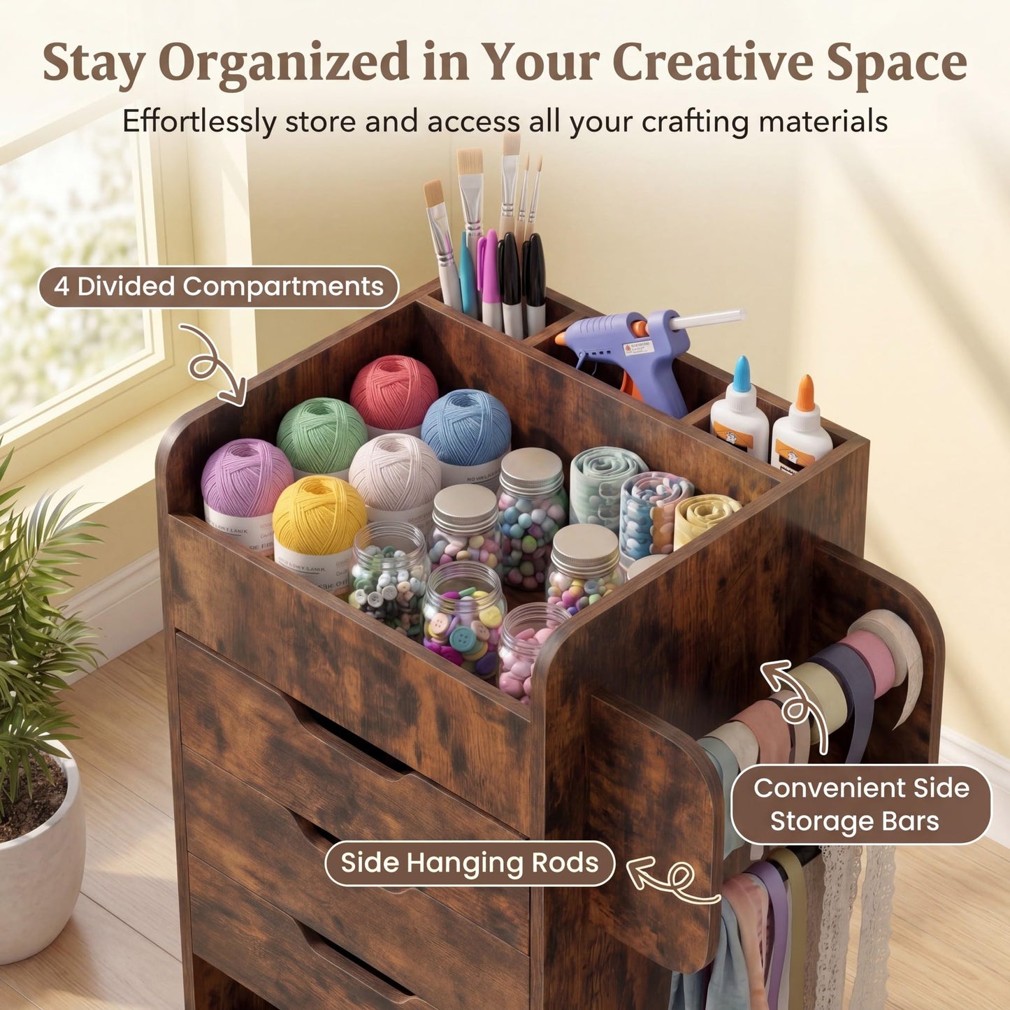 Tangkula Rolling Storage Cart with Drawers