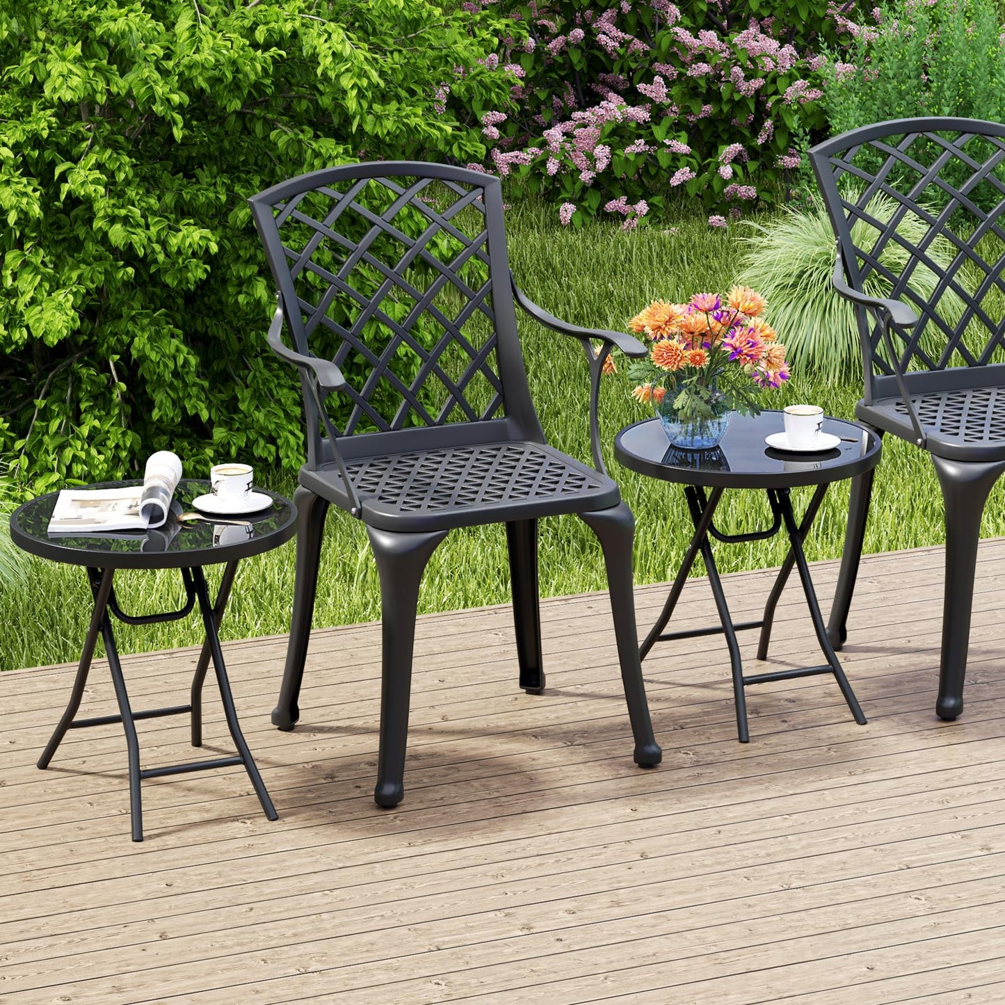 Table d'appoint pliante ronde Tangkula avec plateau en verre trempé et cadre en métal