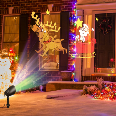 Tangkula Christmas Santa Claus on Sleigh Projector Light, Rotating LED Projection Lamp with 60-degree Adjustable Angle