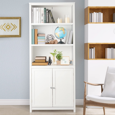 Tangkula Bookcase with Doors, 3 Tier Open Book Shelving