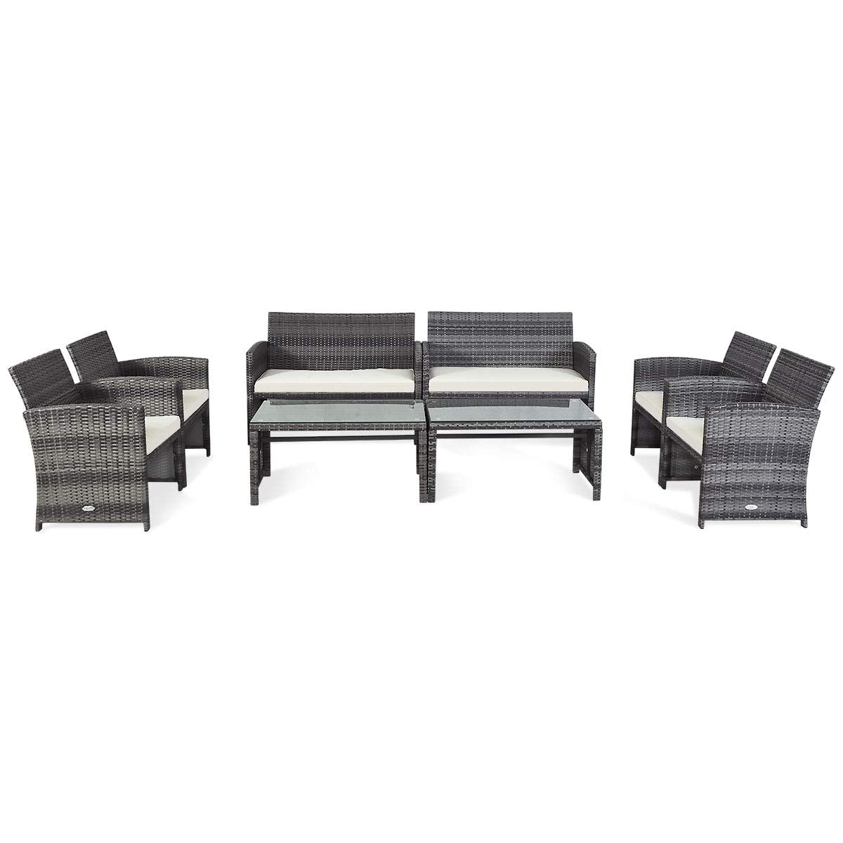 Tangkula 4/8 PCS Wicker Patio Conversation Set, Outdoor Rattan Sofas with Table Set