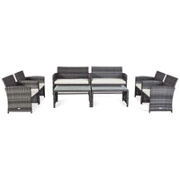 Tangkula 4/8 PCS Wicker Patio Conversation Set, Outdoor Rattan Sofas with Table Set