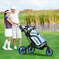 Tangkula Golf Push Cart with 360 Rotating Front Wheel, Aluminum Collapsible 3 Wheels Golf Pull Cart, Golf Trolley w/Elastic Strap