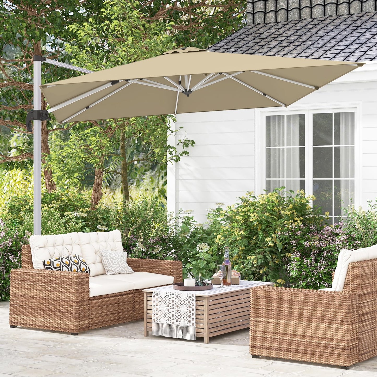 Tangkula 10 ft Square Patio Cantilever Umbrella