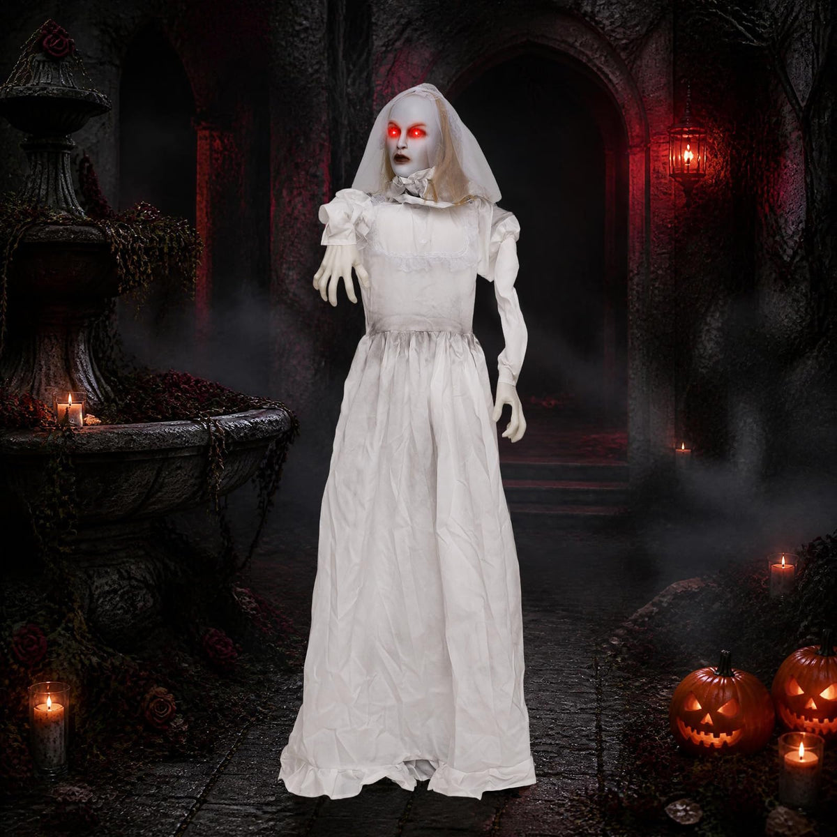 Tangkula 5.7 FT Animated Halloween Ghost Bride Decoration with Swapped Face