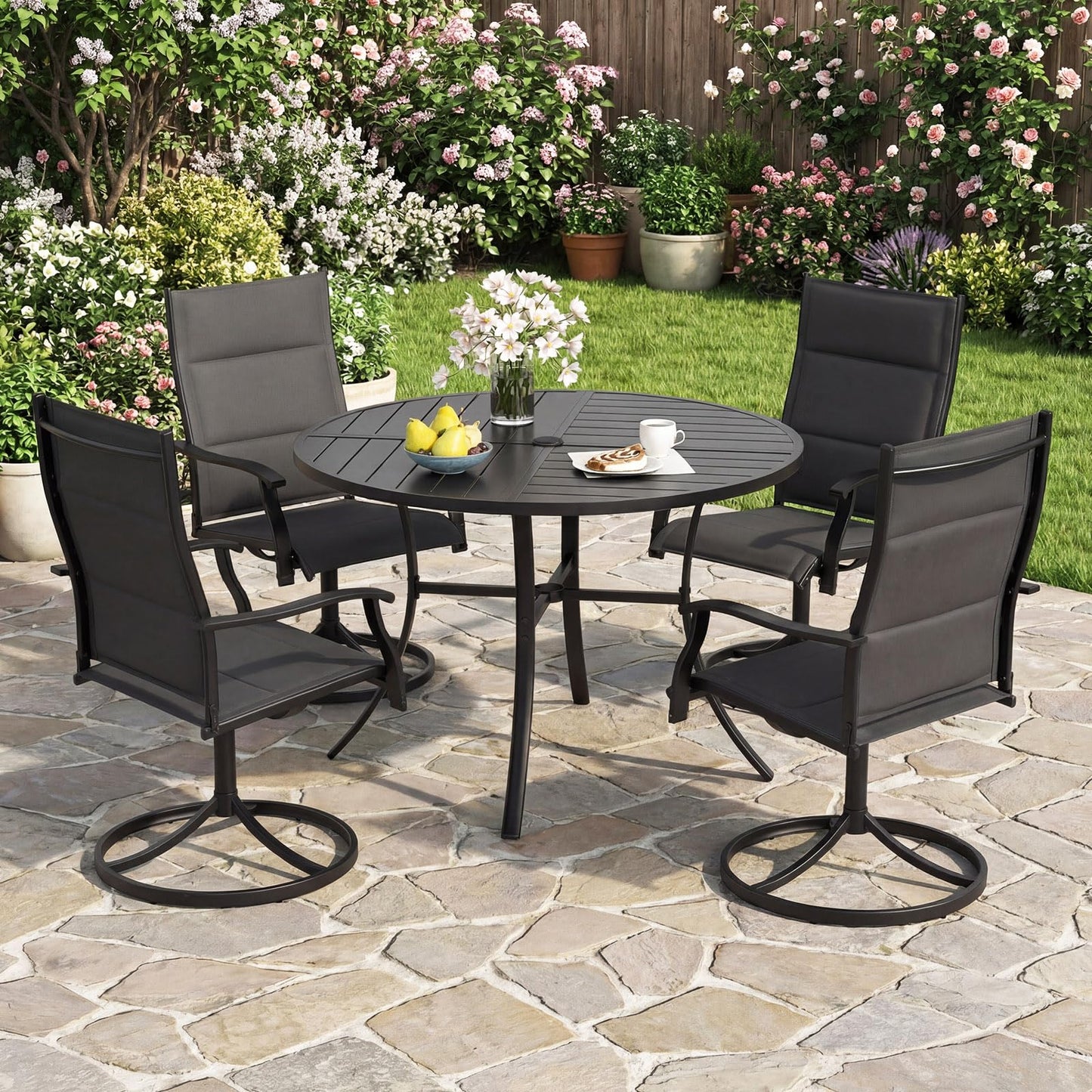 Tangkula 42.5" Round Metal Patio Dining Table for 4