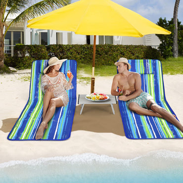 Tangkula 3 Pieces Beach Chairs for Adults, Backpack 2 Pack Beach Chairs Set with Folding Side Table