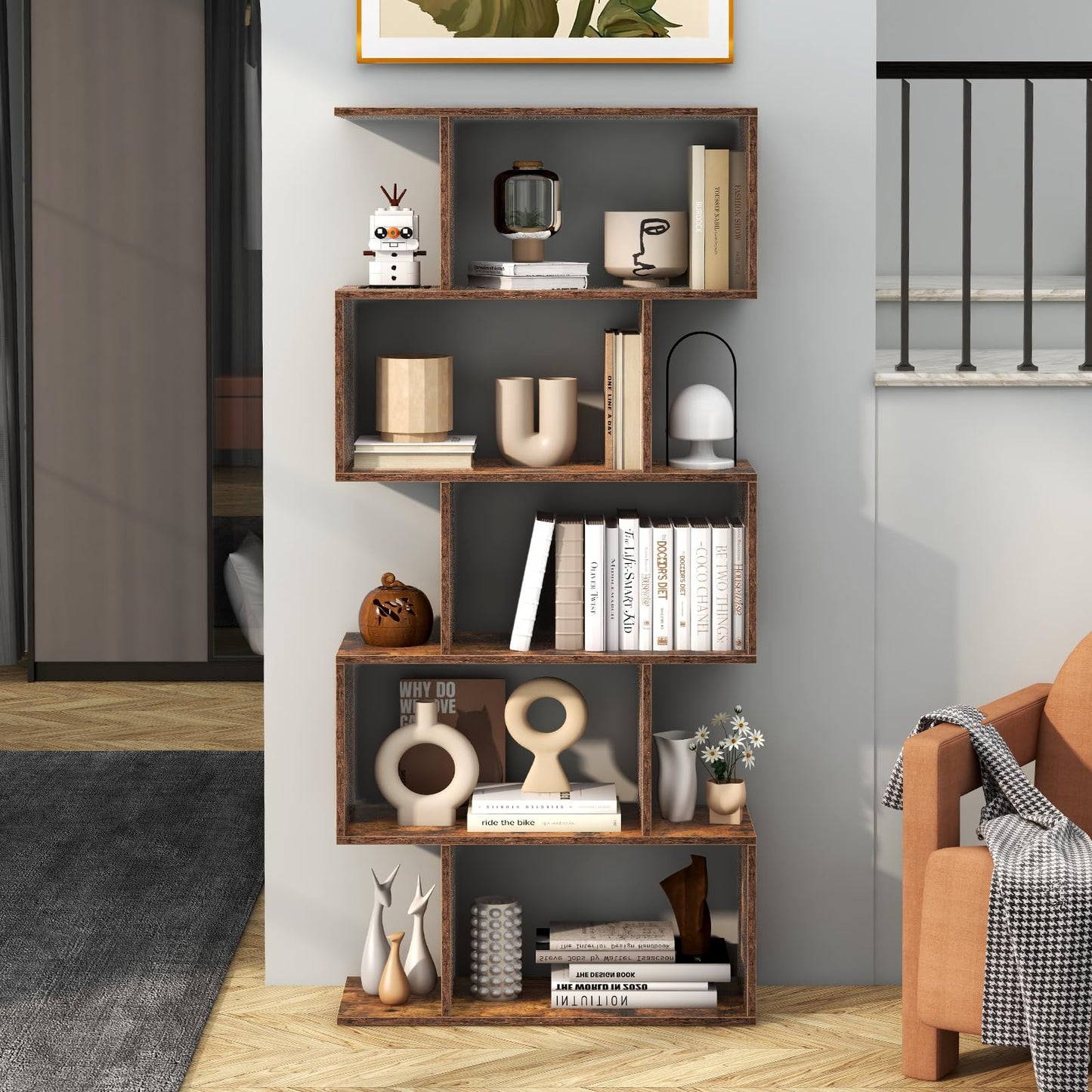 Tangkula 5-Tier Geometric Bookshelf