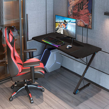 Tangkula Gaming Desk with LED Lights & Large Carbon Fiber Surface