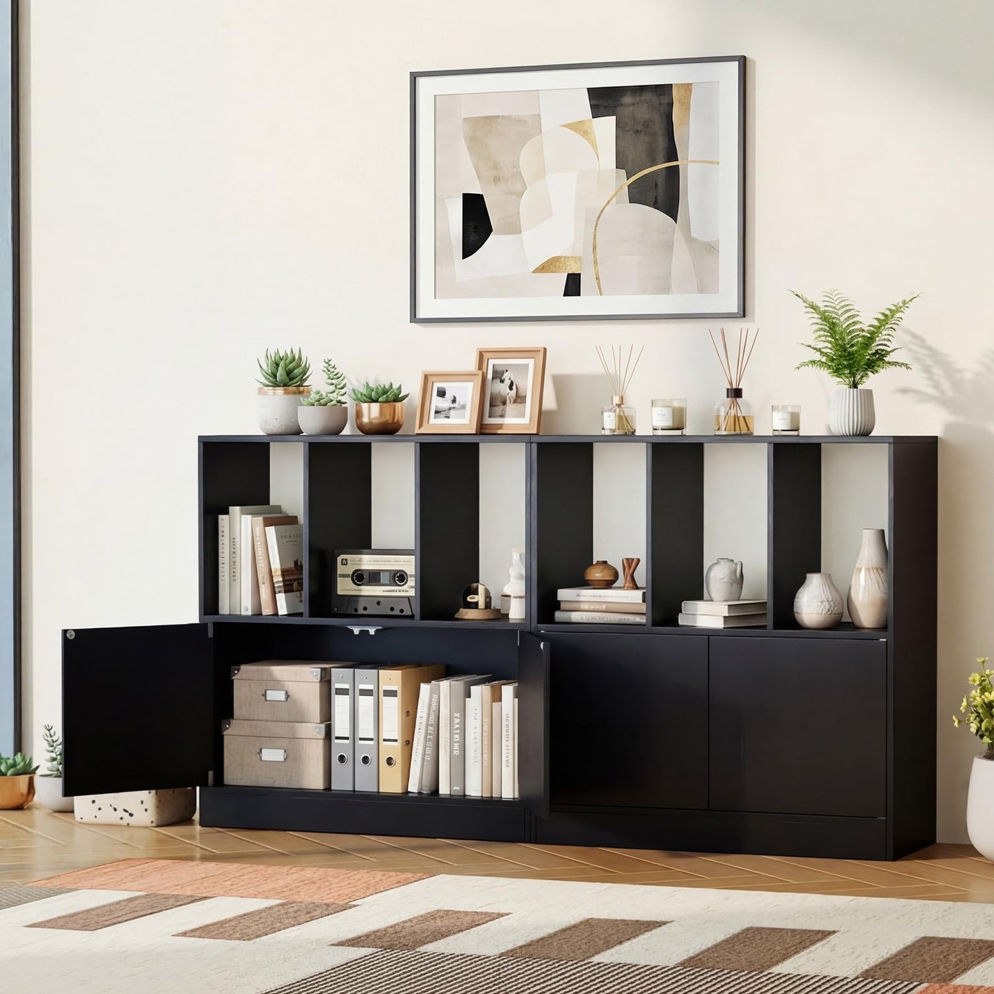 Tangkula 3-Tier Bookshelf with Cabinet for Study Home Office Living Room