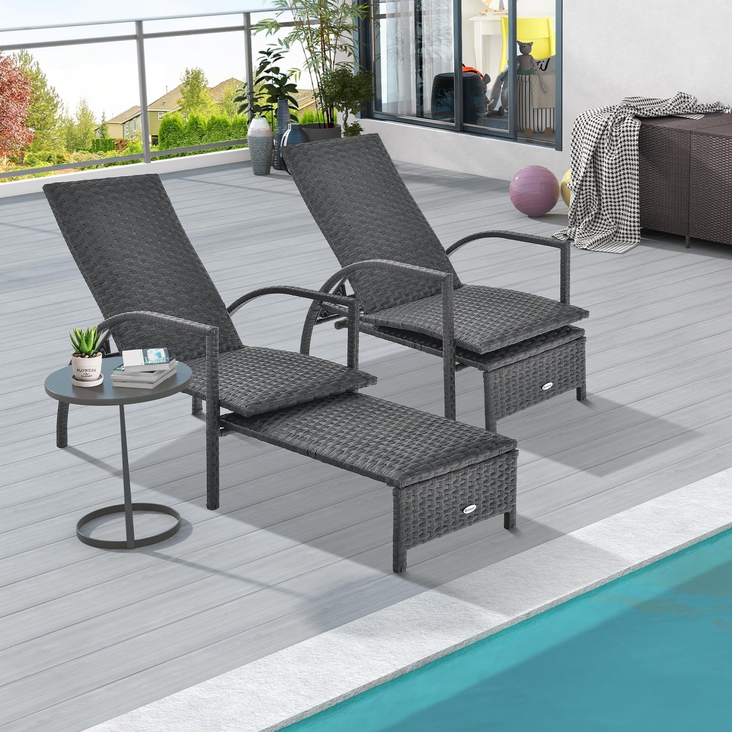 Tangkula Patio Chaise Lounge, Outdoor Rattan Lounge Chair with Retractable Ottoman