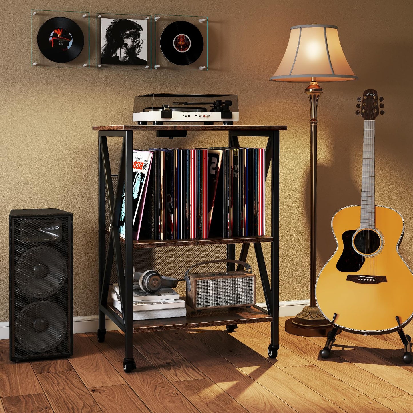 Meuble de support pour tourne-disque Tangkula avec station de recharge pour salle de musique