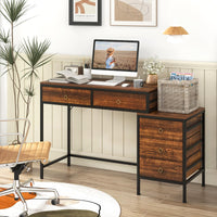Tangkula Bureau d'ordinateur 130 cm avec 5 tiroirs, support pour imprimante, cadre en métal, table d'étude et d'écriture