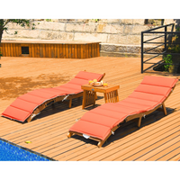 Tangkula 3 Pcs Folding Patio Solid Eucalyptus Wood Lounge Chair Set (Red & White)