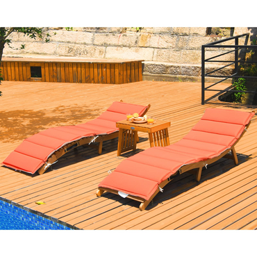 Tangkula 3 Pcs Folding Patio Solid Eucalyptus Wood Lounge Chair Set (Red & White)