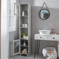 Tangkula Tall Bathroom Cabinet, Home Bedroom Living Room Wood Linen Storage Cabinet Free Standing
