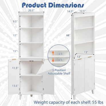 Tangkula Corner Bathroom Floor Cabinet 68" Tall Storage Cabinet