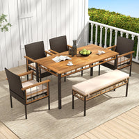 Tangkula Ensemble de 6 meubles de salle à manger d'extérieur avec trou pour parasol de 5 cm, banc sans dossier rembourré et 4 fauteuils