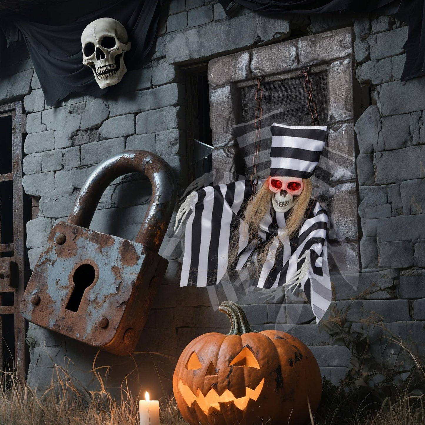 Décoration d'Halloween animée Tangkula, prisonnier crâne suspendu de 45 cm