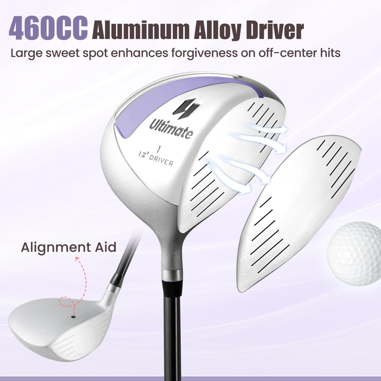 Ensemble complet de 10 clubs de golf Tangkula pour femmes avec driver en alliage – Violet