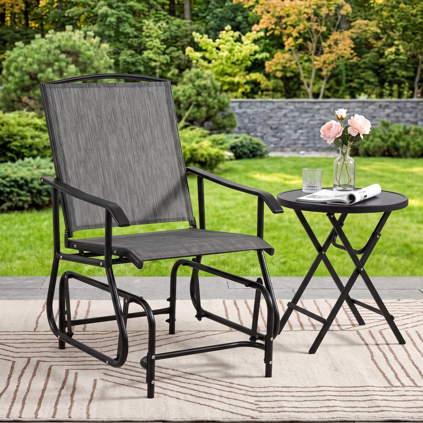 Tangkula Outdoor Glider Chair with Metal Frame & Armrests (1/2)
