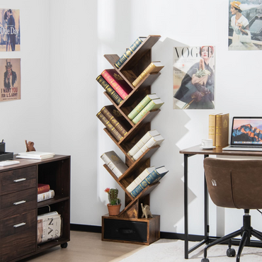 Tangkula 10 Tier Tree Bookshelf with Drawer