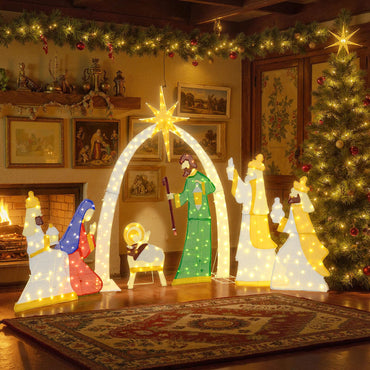Tangkula 7 Pieces Large Christmas Lighted Nativity Scene Set