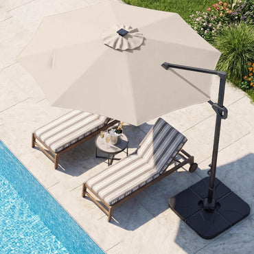 Tangkula 10 FT Solar Patio Umbrella with Base Included Cantilever Offset Outdoor Umbrella