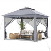 Tangkula 11x11 Ft Pop up Gazebo, 2-Tier Patio Gazebo with Netting, Carry Bag