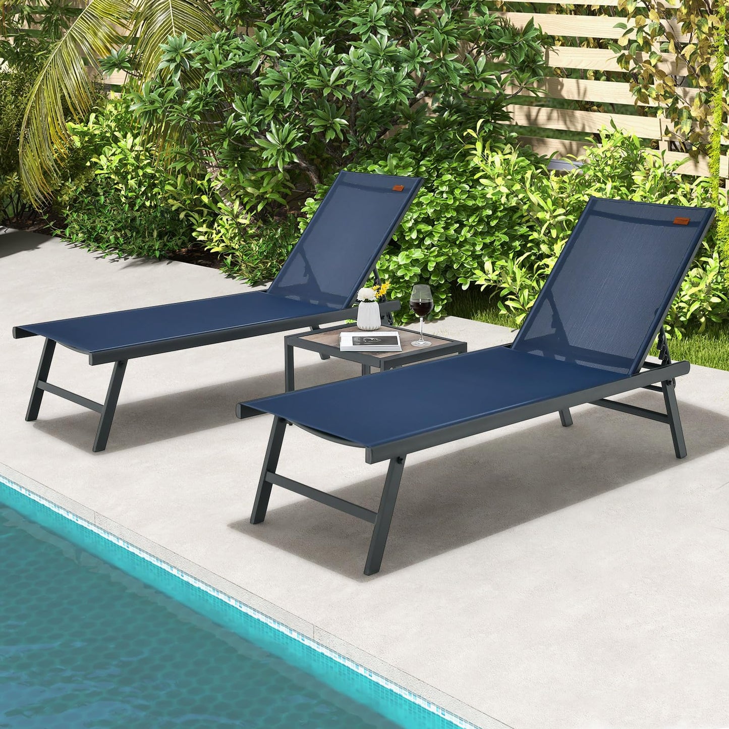 Tangkula 3 Piece Patio Chaise Lounge Set with Coffee Table