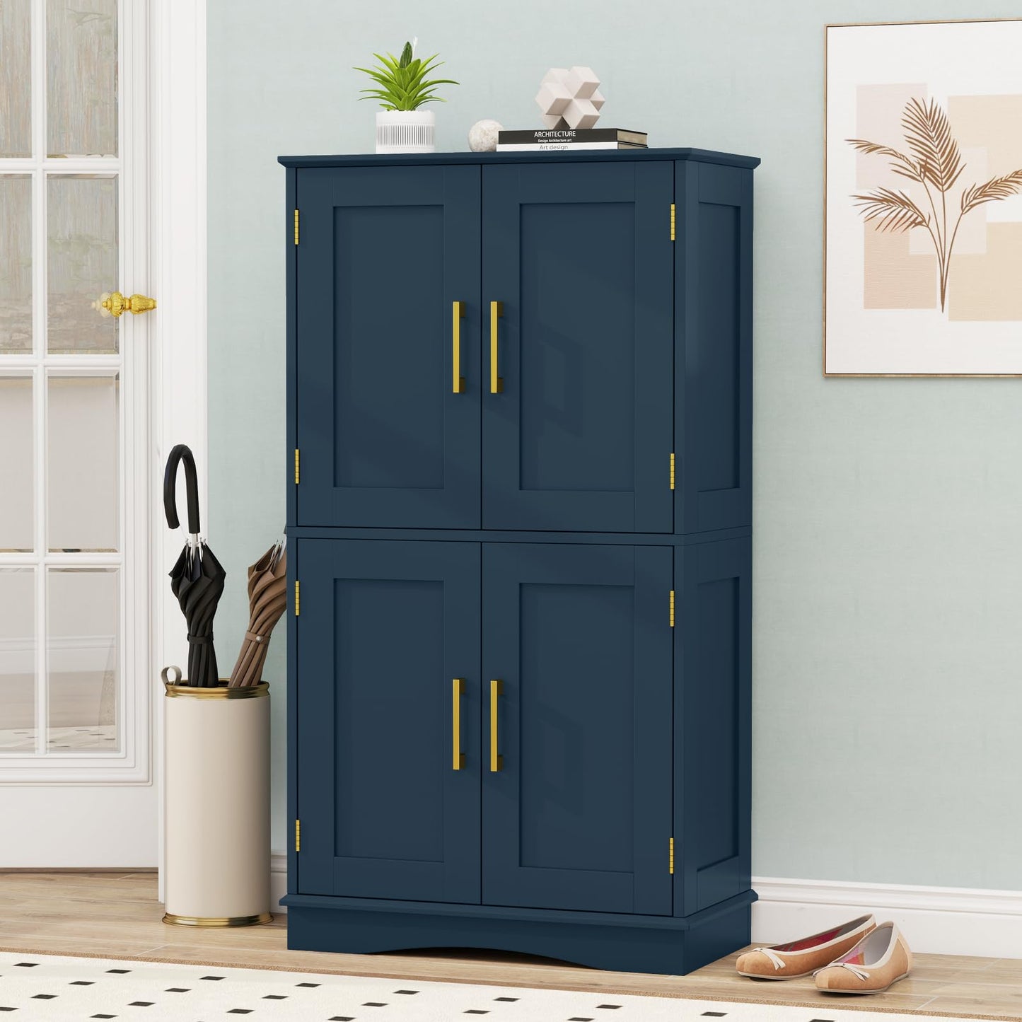 Tangkula 43.5" H Freestanding Pantry Cabinet with 4 Doors and 2 Adjustable Shelves