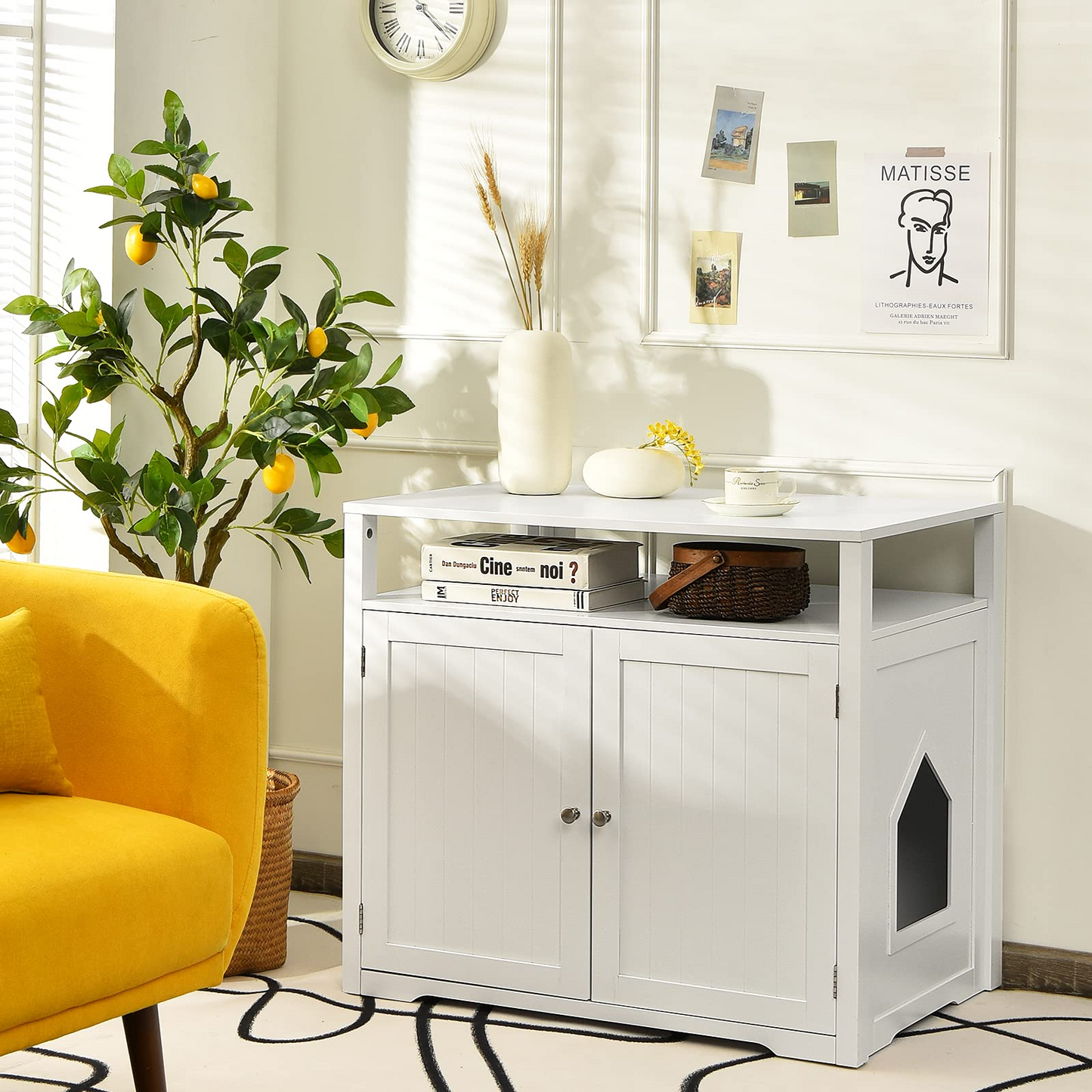Tangkula Cat Litter Box Enclosure, Hidden Cat Washroom with Adjustable Interior Divider