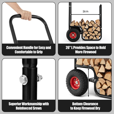 Tangkula Firewood Log Cart, Wood Rack Storage Mover with Rolling Wheels & Ergonomic Handle