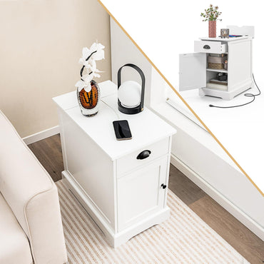 Tangkula Table d'appoint avec station de charge, table de chevet moderne, table d'appoint étroite
